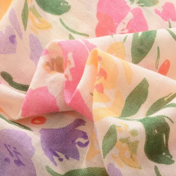 Tropical floral scarves for summer shawls and wraps pink yellow bohemian scarf - Picture 3 of 5